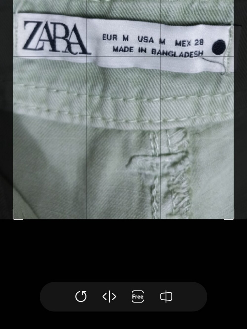 Zara Light Sage Green Utility Pants Size Medium 32in waist 23in Inseam. - Picture 9 of 10